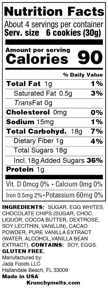 Krunchy Melts Original Meringue Cookies, Chocolate Chip, 4 Pack, 90 Calories, Low Fat, Gluten Free, Dairy Free (4 Oz)