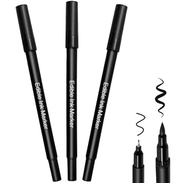 Fanika 3Pcs Black Edible Markers - Double Sided With Extra Fine Tip (0.4Mm) Thick Tip (0.7Mm) Edible Pens, Double-Sided Food Coloring Marker Pens For Decorating, Fondant, Baking, Food Grade