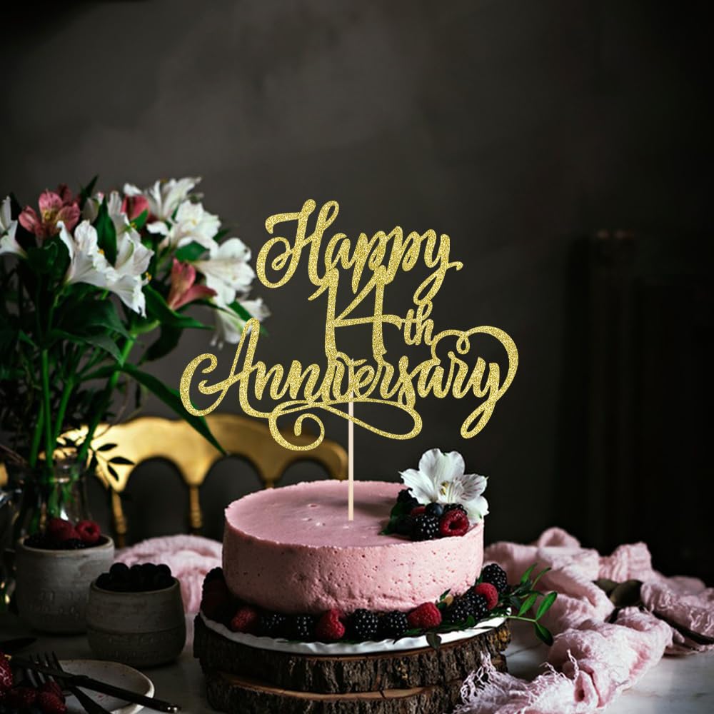 Arokippry Happy 14Th Anniversary Cake Toppers -Wedding Anniversary Party Decorations, 14Th Wedding Anniversary, Company Annivers