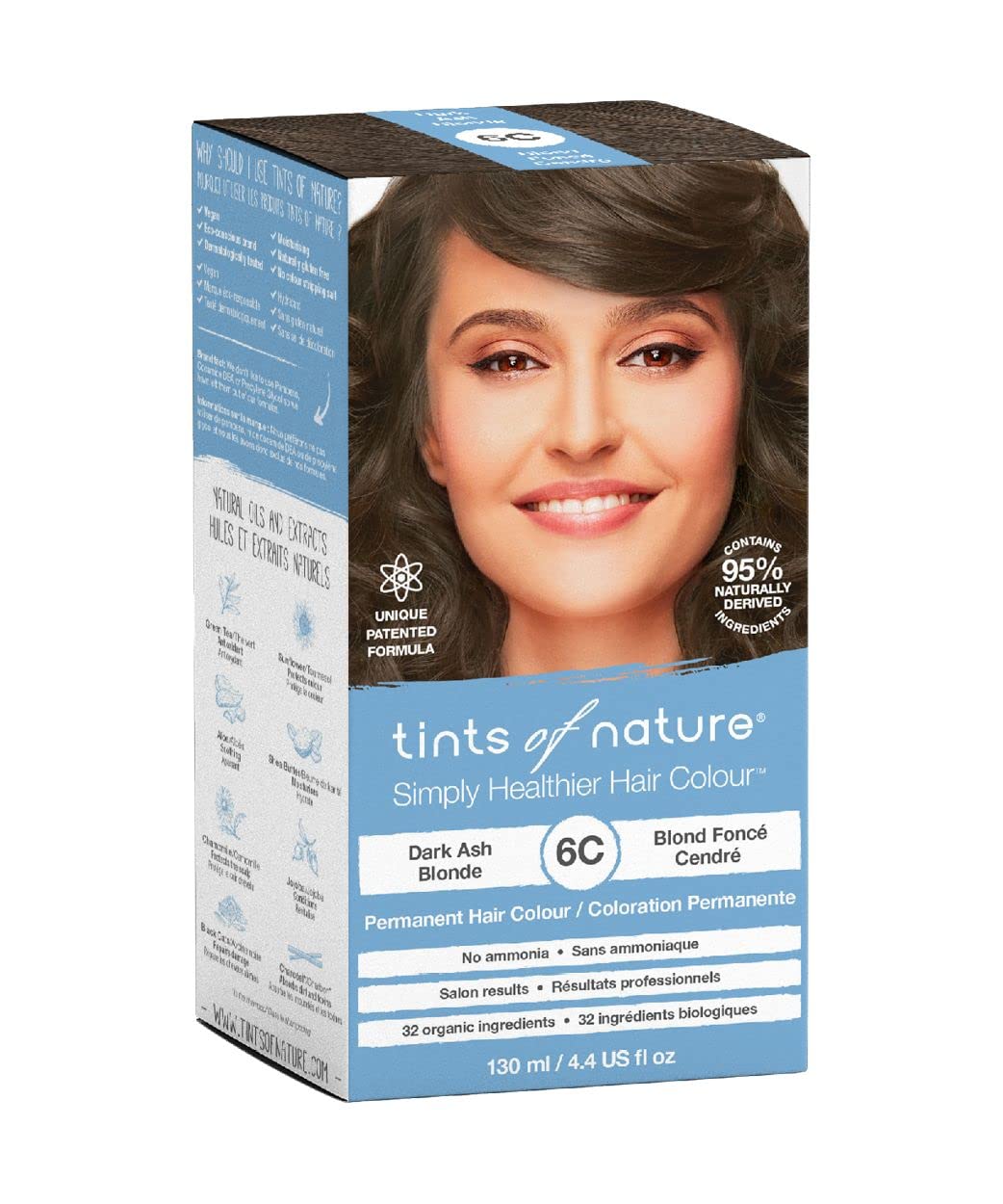 Tints Of Nature Permanent Hair Dye, Nourishes Hair  Covers Greys, 1 X 130Ml - 6C Dark Ash Blonde