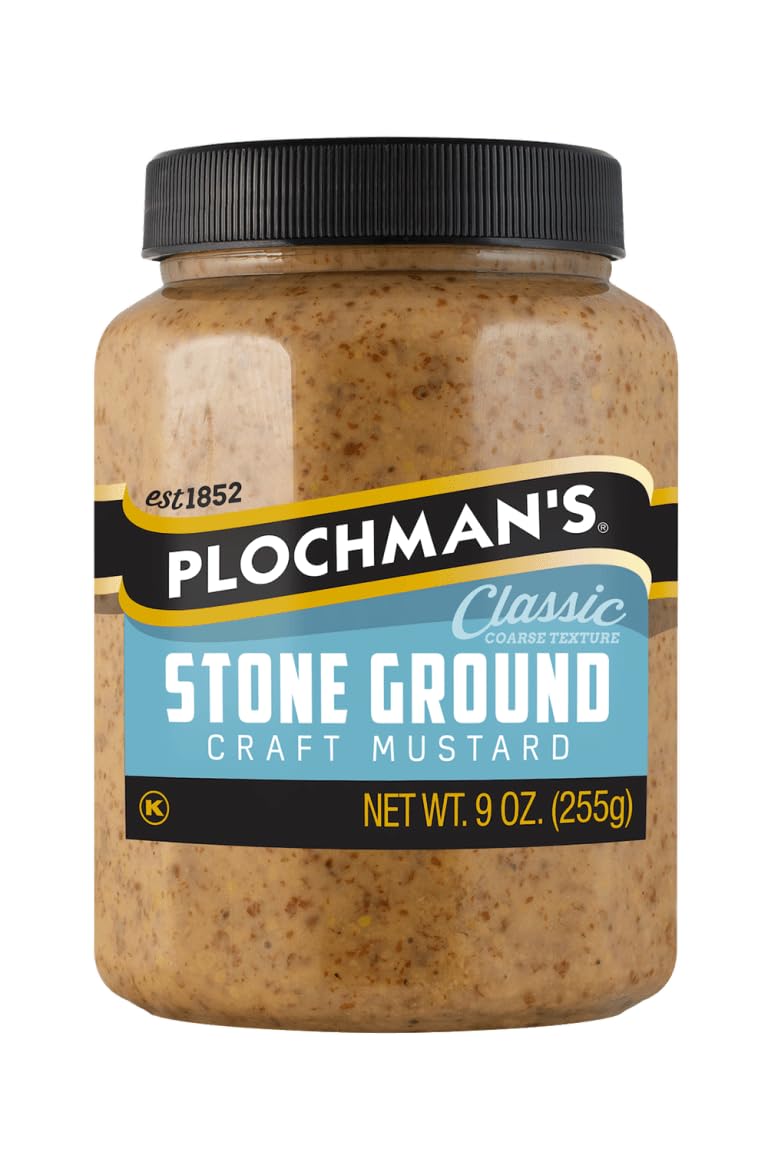 Plochman'S Natural Stone Ground Mustard, 9-Ounce Jars (Pack Of 12), Beige Brown With Visible Seeds
