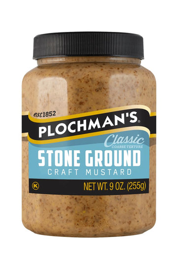 Plochman'S Natural Stone Ground Mustard, 9-Ounce Jars (Pack Of 12), Beige Brown With Visible Seeds