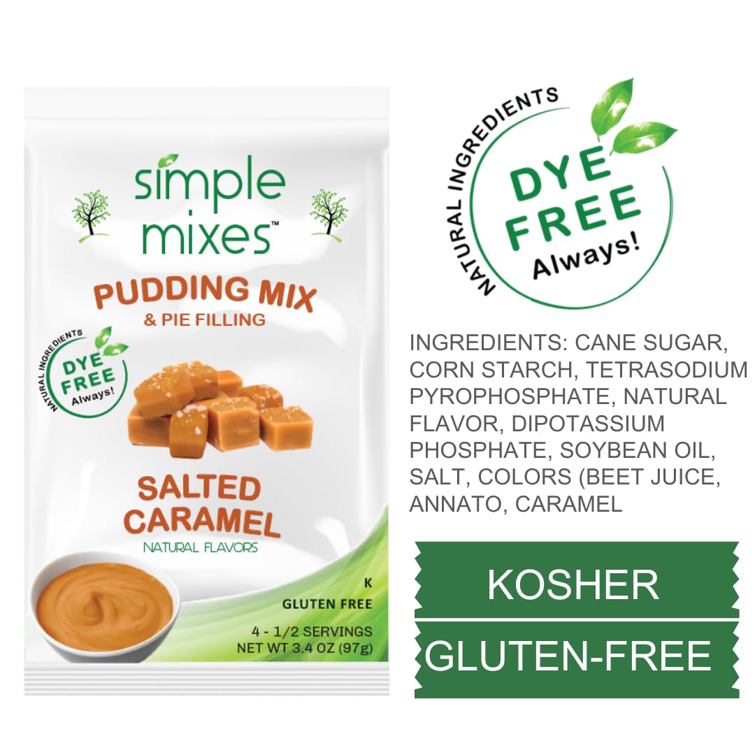 Simple Mixes Natural Instant Pudding Variety, Chocolate, Vanilla & Salted Caramel, Gluten and Dye-Free, No Fat, or Lactose, Kosh