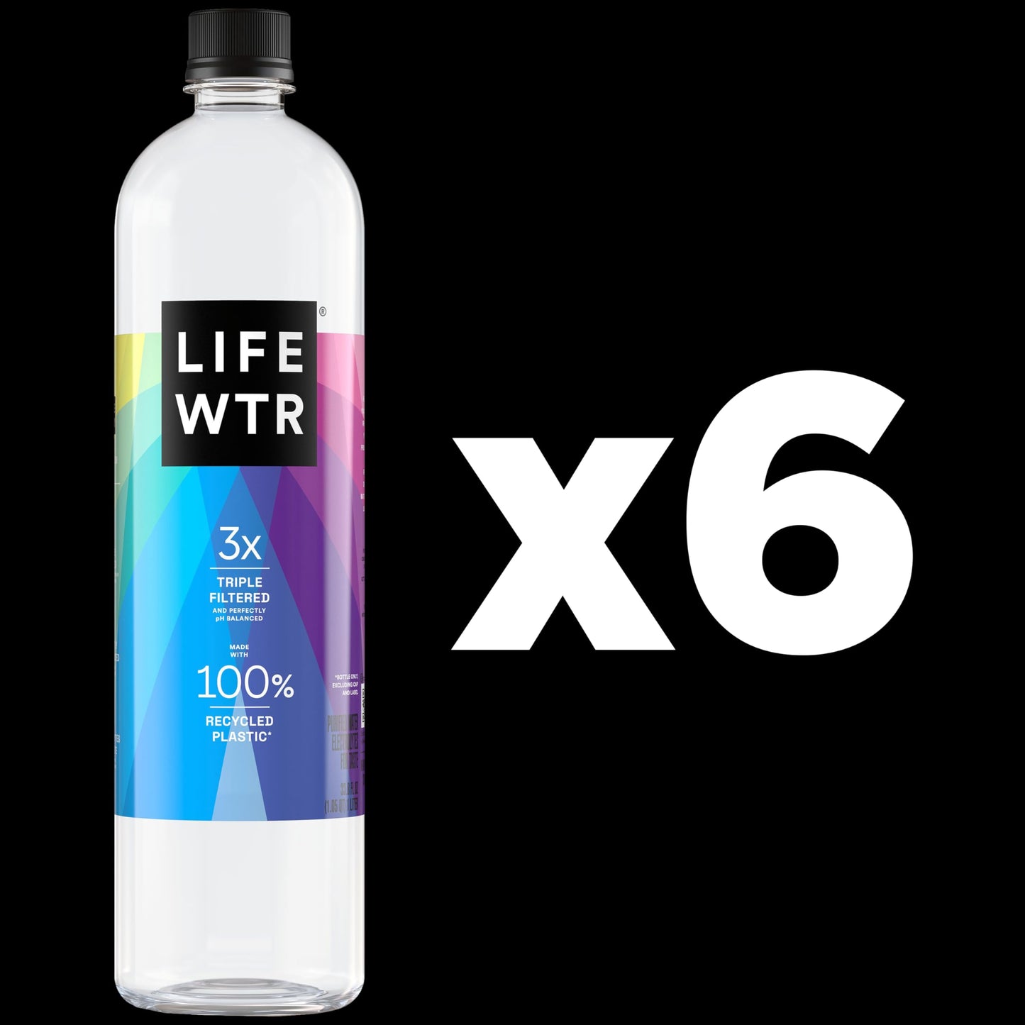 LIFEWTR Premium Purified Water, pH Balanced, Electrolytes, 33.8 Fl Oz, 1L, Pack of 6