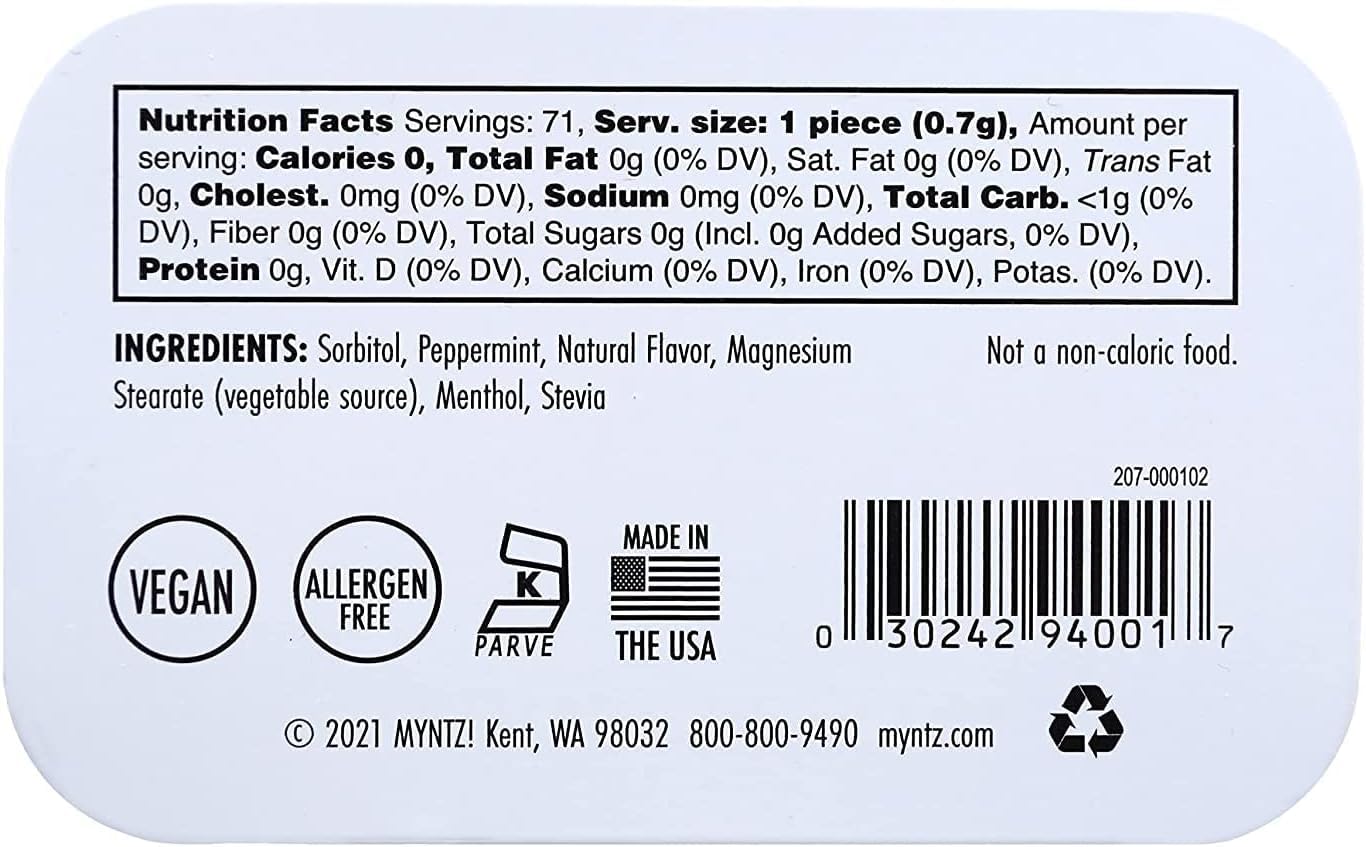 Myntz Sugar Free Mints In A Tin, Wintermint 4 Pack, Refreshing Taste, Breath Mints For Bad Breath, Bulk Mints, No Sugar, No Fat,