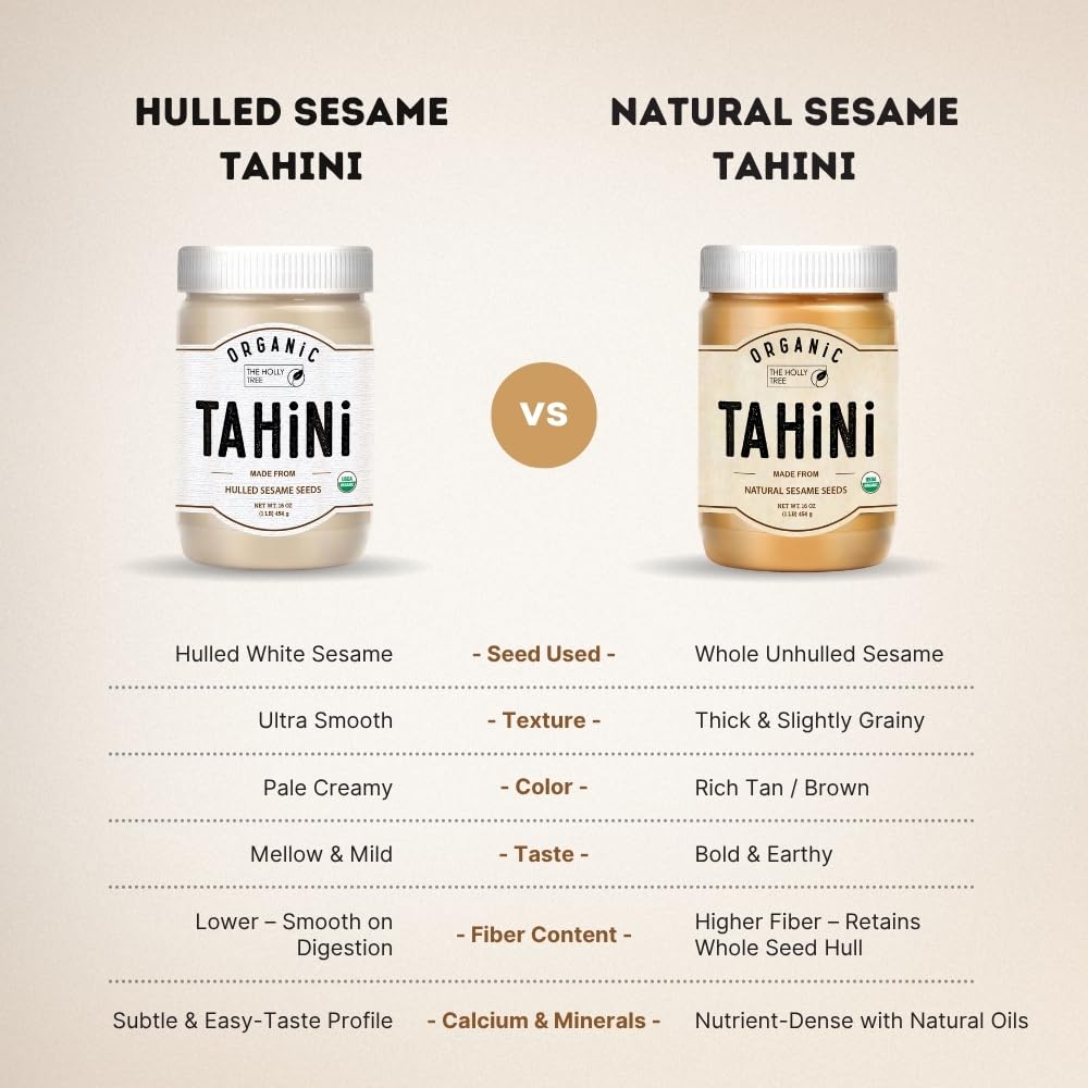 THE HOLLY TREE Organic Tahini Paste - Smooth, USDA Certified, Gluten Free, 16 oz