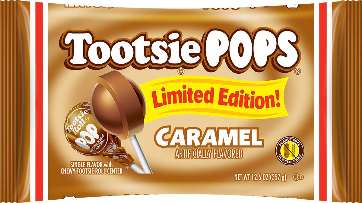 Tootsie Pops Limited Edition Individually Wrapped Single Flavor Lollipops With Tootsie Roll Center, Caramel, 12.6 Ounce