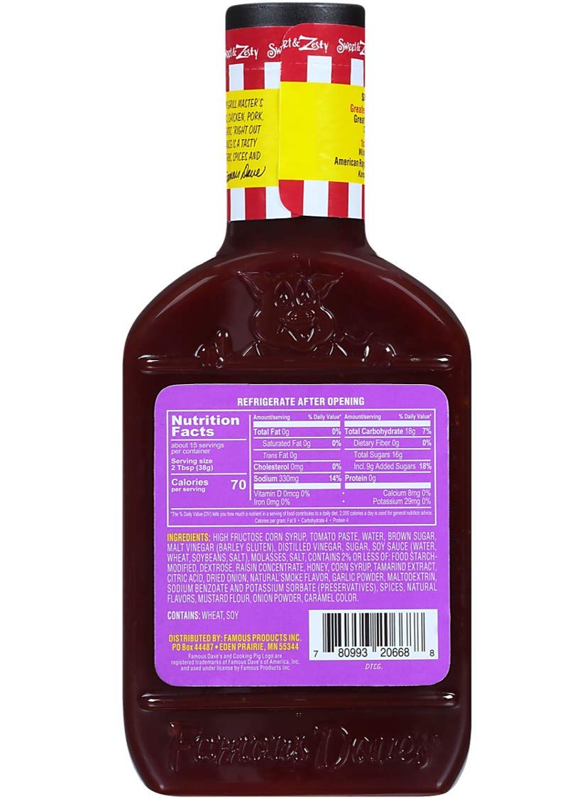 Famous Daves Sweet & Zesty BBQ Sauce, 40 oz (2 Pack), 1.25 lb Total Weight
