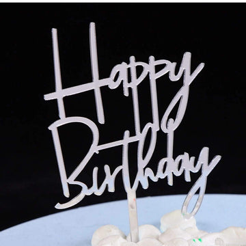 Happy Birthday Acrylic Cake Topper Party Decorations (Mirror Silver)
