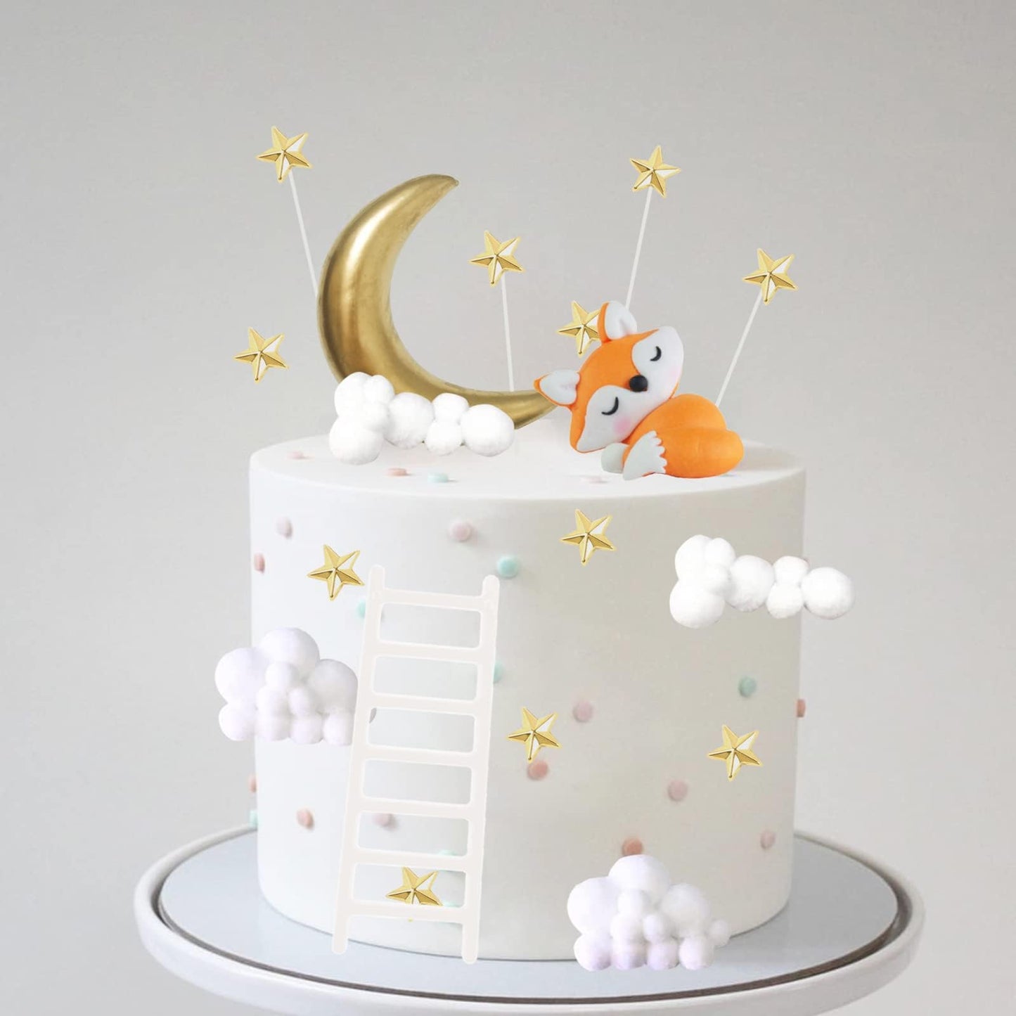 Woodland Animal Cake Toppers Moon Fox Stars Cloud Cake Decorations For Birthday Baby Shower Party Supplies
