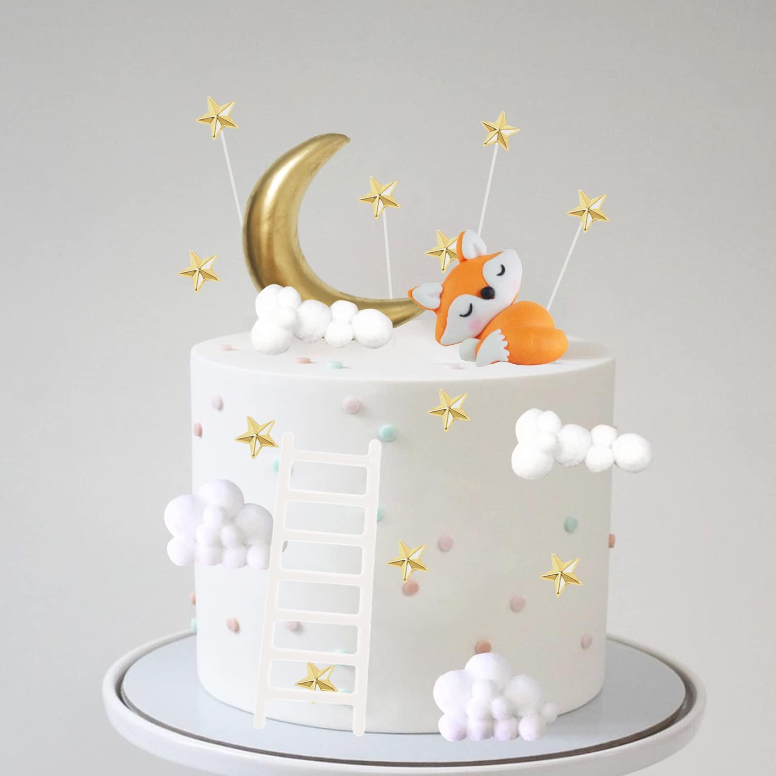 Woodland Animal Cake Toppers Moon Fox Stars Cloud Cake Decorations For Birthday Baby Shower Party Supplies
