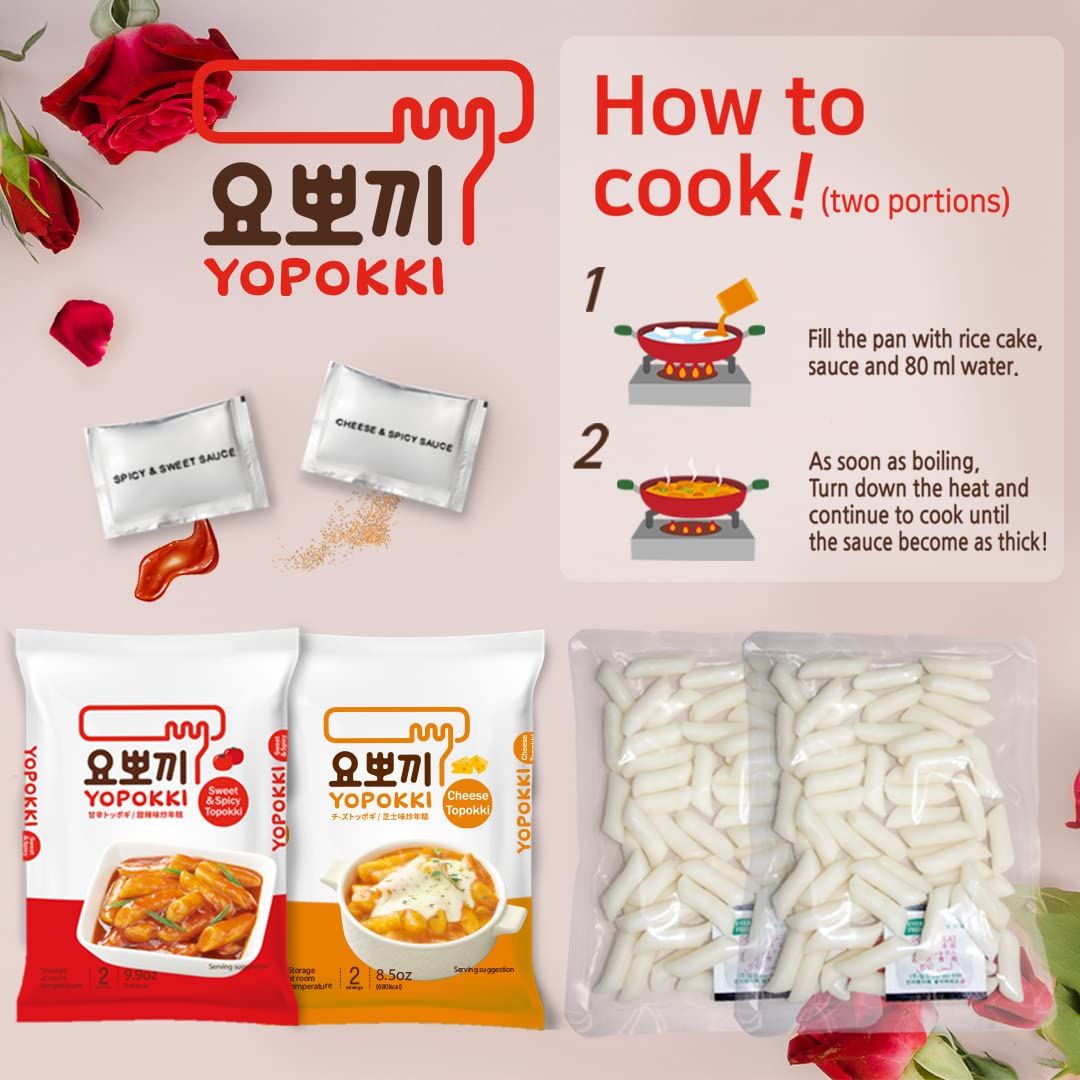 Yopokki Instant Tteokbokki Pack (Sweet & Mild Spicy And Cheese, Pack Of 2) Korean Street Food With Sweet & Moderately Spicy And