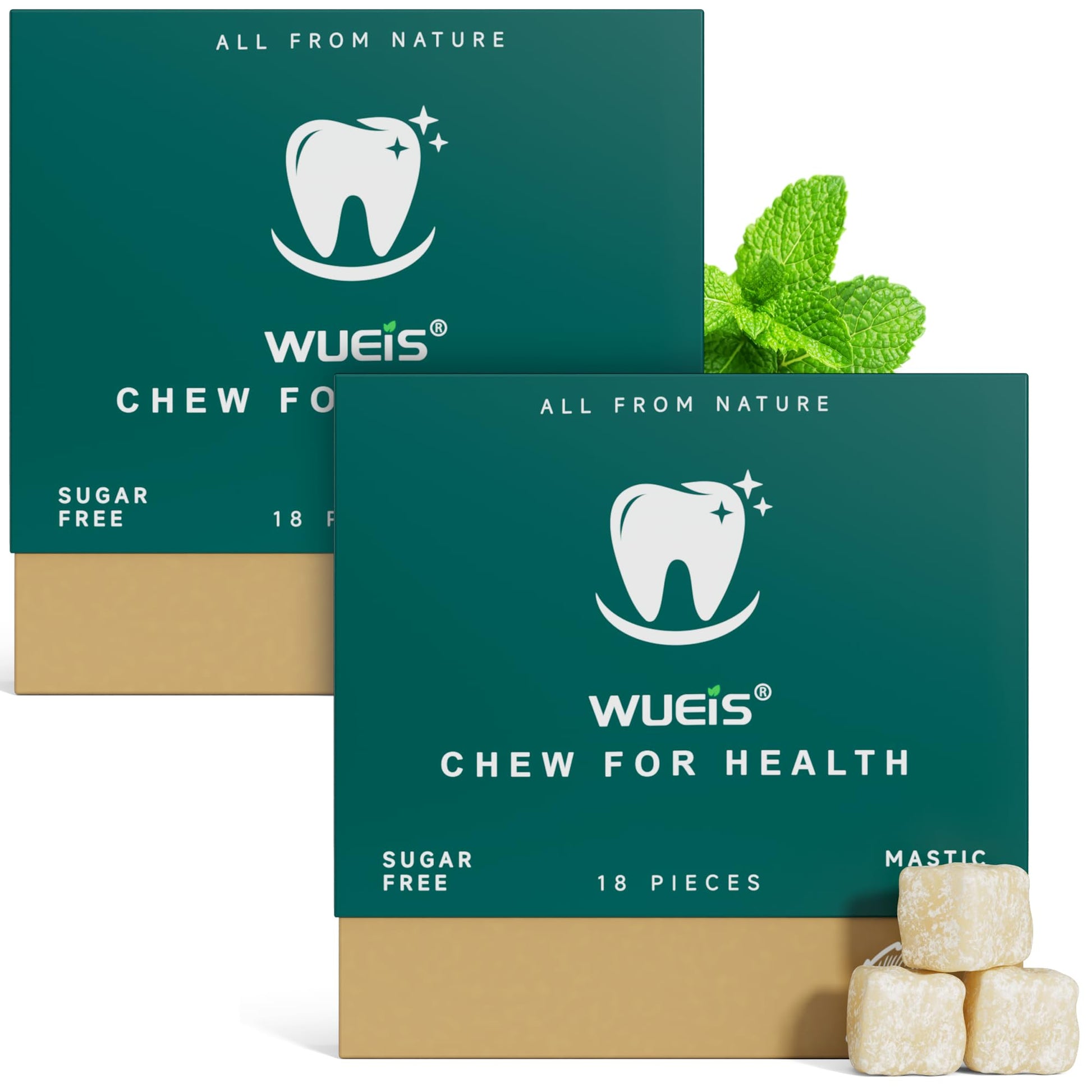 Remineralizing Gum With Xylitol Hydroxyapatite - Natural Mastic Mint Chewing Gum For Oral Care - Sugar Free Aspartame Plastic Free Dye Free Gluten Free (18 Count (Pack Of 2)  Mastic Mint)