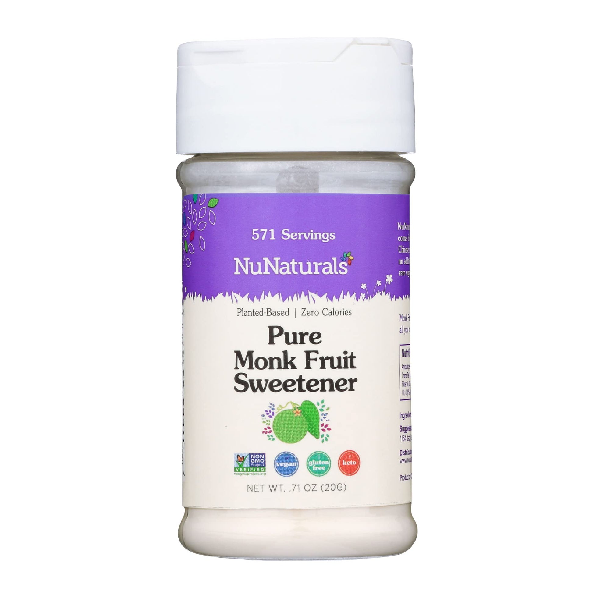 Nunaturals All-Natural Pure Monk Fruit Powder Plant-Based Sweetener, Zero-Calorie, Low Glycemic, .71 Oz