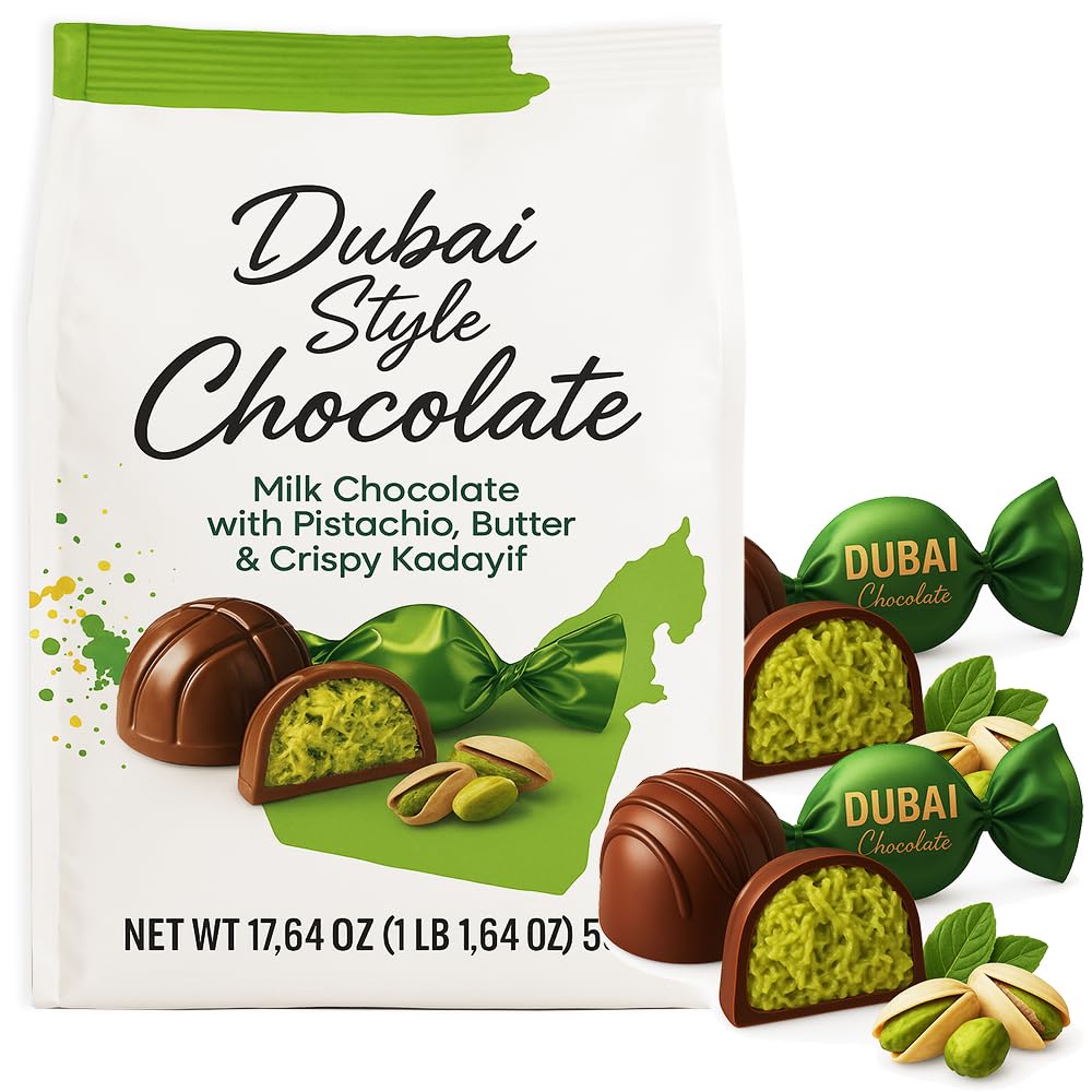 Dubai Style Chocolate Candy Gift Bag Milk Chocolate With Pistachio Butter & Crispy Kadayif - Individually Wrapped Gourmet Holiday Snack Christmas Gift Office Treat Everyday Indulgence