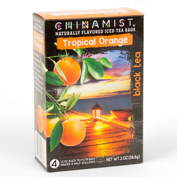 China Mist Iced Tea - Tropical Orange Black Tea Infusion - Refreshing And Delicious - Each Tea Bag Yields 1/2 Gallon - 4 Bags.