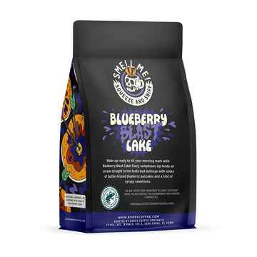 Bones Coffee Company Blueberry Blast Cake Ground Coffee Beans Blueberry Pancakes Flavor | 12 Oz Flavored Coffee Gifts Low Acid M