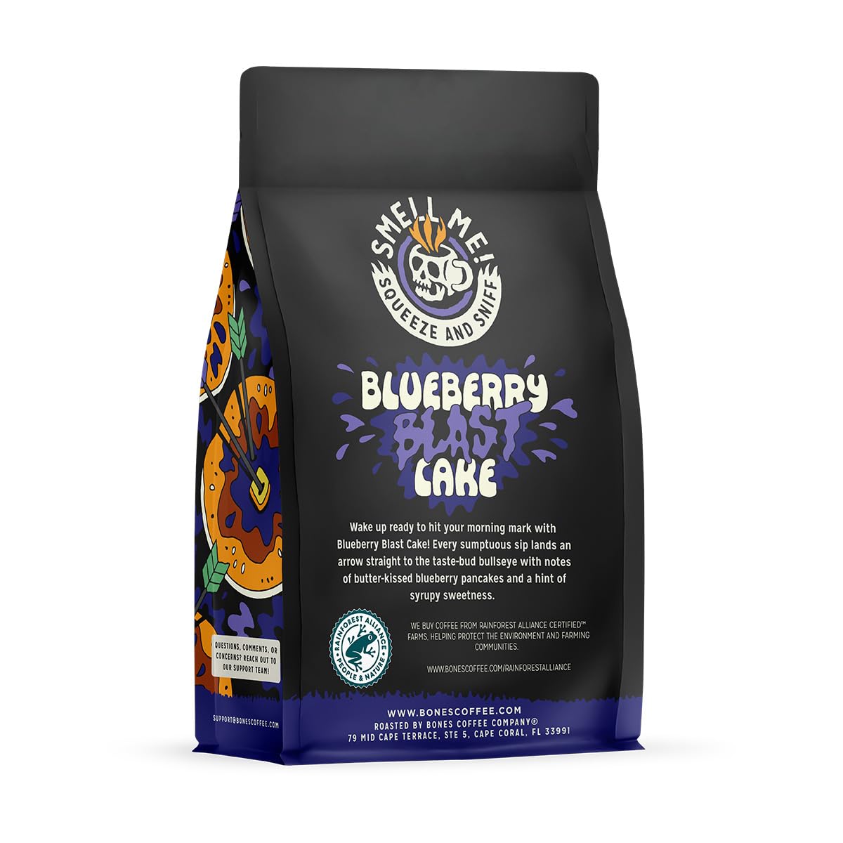 Bones Coffee Company Blueberry Blast Cake Whole Coffee Beans Blueberry Pancakes Flavor | 12 oz Flavored Coffee Gifts Low Acid Me