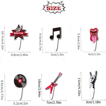 Rock And Roll Cupcake Topper Musical Themed Guitar Cake Topper, Guitar, Note, Rock Music Elements Rock Party Decorations For 80'