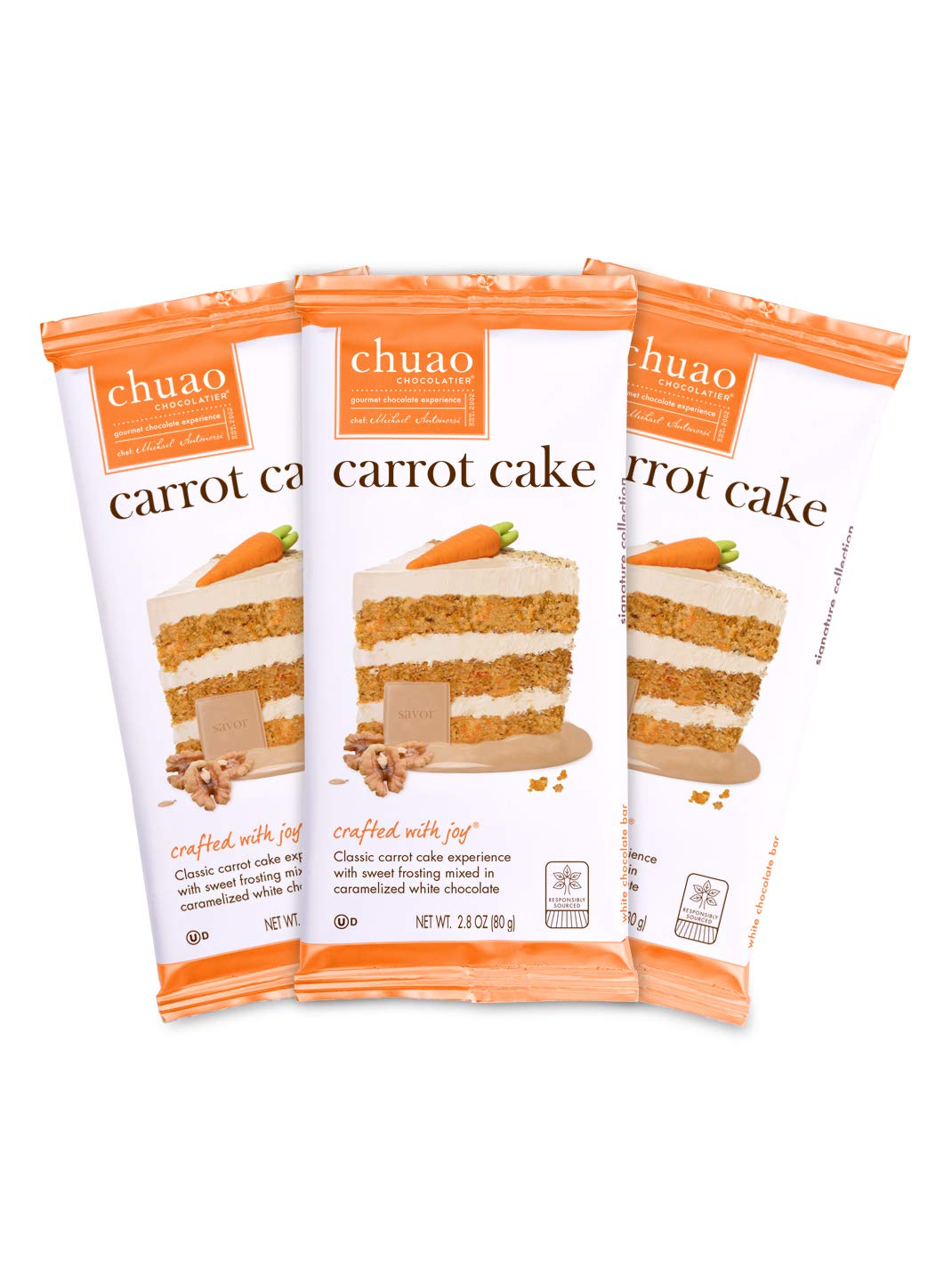 Chuao Chocolatier Carrot Cake White Chocolate Bars | Gourmet Caramel Chocolate Artisan European No Preservatives | For Gift Bask
