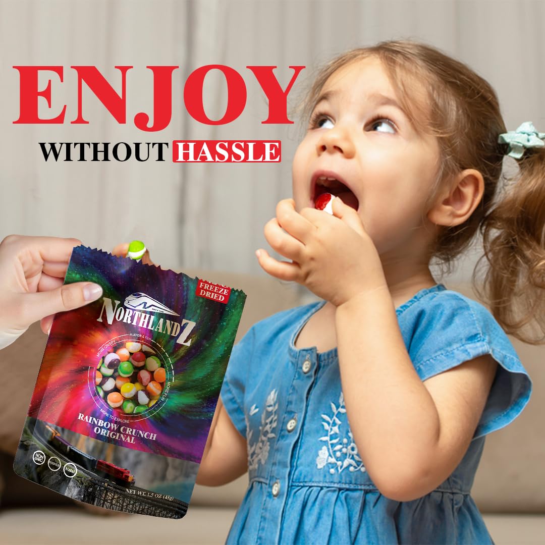 Northlandz Freeze Dried Candy | Rainbow Crunch Original | -42C Freeze-Dried | Assorted Sweet Fruit Flavors | 1.5Oz/Each| Light &