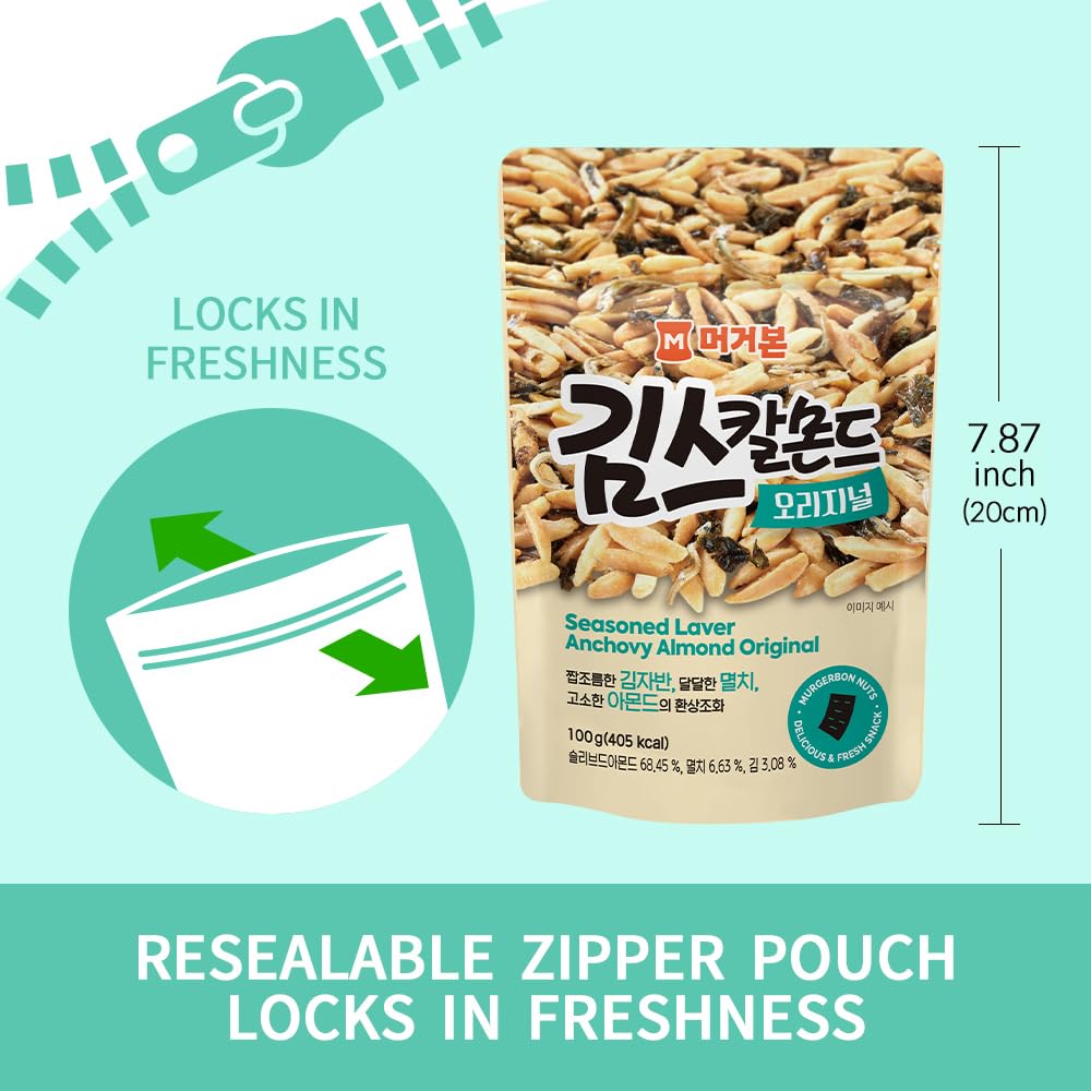 [Official Murgerbon] Premium Seaweed, Anchovy, And Sleeved Almond Snack, Savory & Nutritious, Keto-Friendly, High-Protein & Calc