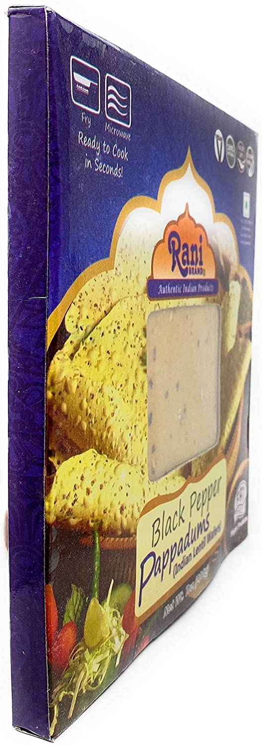 Rani Pappadums (Indian Lentil Wafer Snack) Black Pepper Papad 7Oz (200G) Approximately 15Pc, 7 Inches, Pack Of 12 ~ All Natural