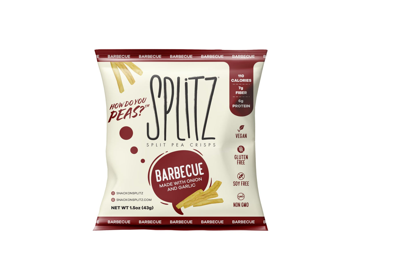 Splitz Split Pea Crisps Barbecue (1.5Oz) 16Ct Plant-Based, Organic, Non-Gmo, Vegan, Gluten-Free, Superfoods, Healthy Snack For K