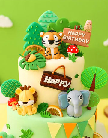 Jevenis Luxury Jungle Baby Animals Cake Decoration Wild One Cake Decoration Safari Cake Decoration Giraffe Elephant Lion Tiger C