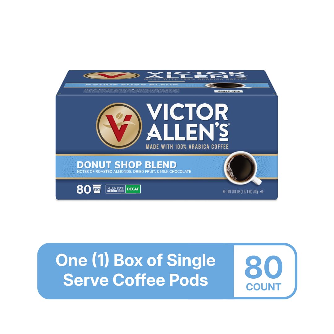 Victor Allens Coffee Decaf Donut Shop Blend Medium Roast Single Serve Pods 80 Count Brown