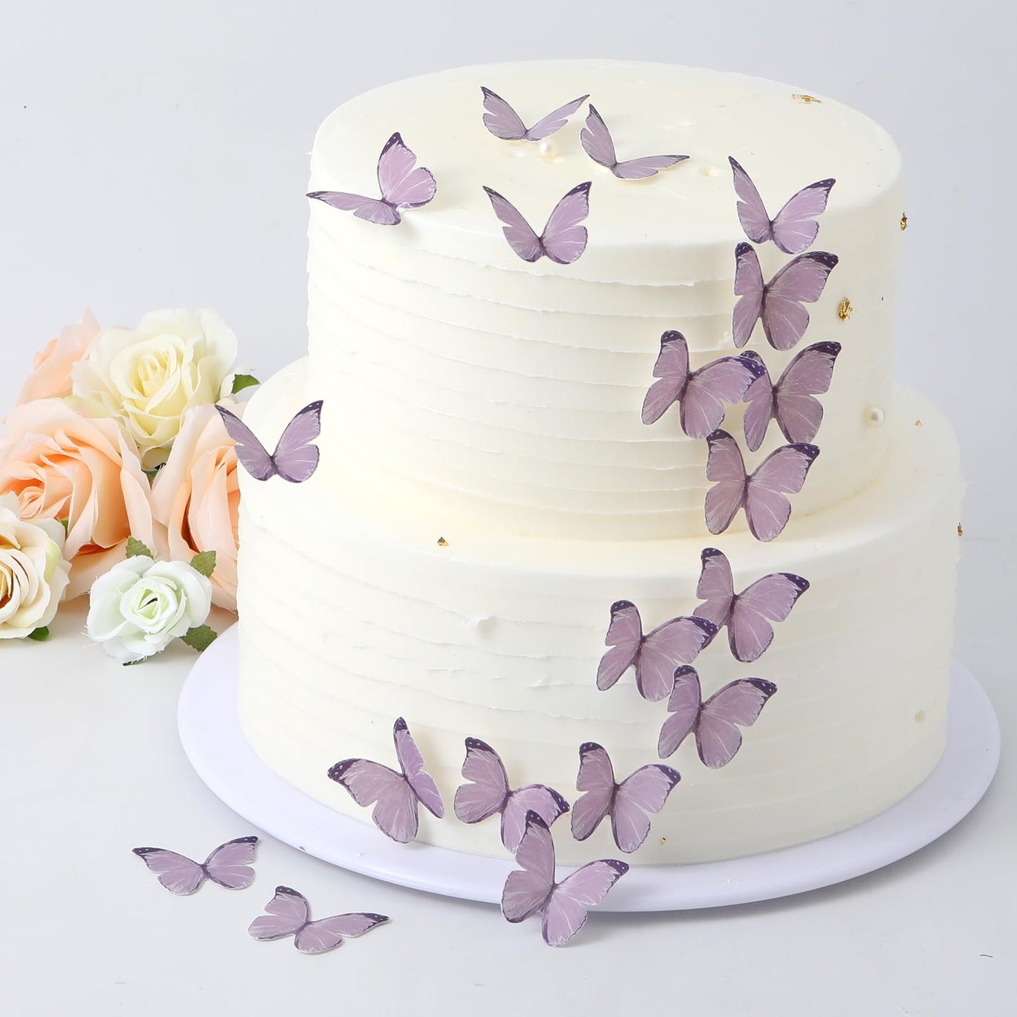 YOcity 48Pcs Purple Edible Butterflies Cake Toppers, Rice Paper, Mix Size, Wedding, Birthday, Baby Shower Decoration