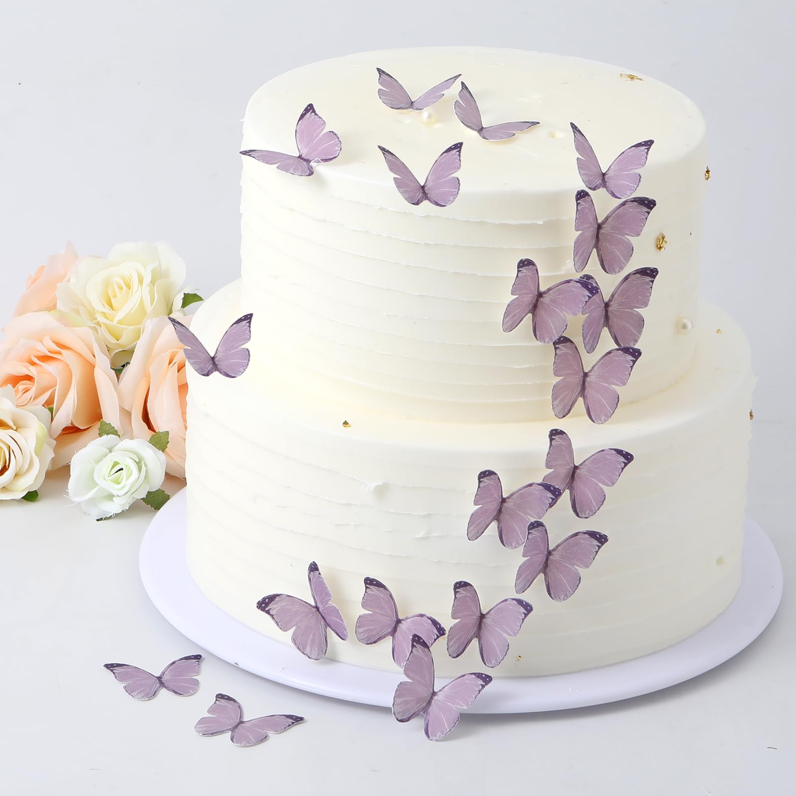 YOcity 48Pcs Purple Edible Butterflies Cake Toppers, Rice Paper, Mix Size, Wedding, Birthday, Baby Shower Decoration
