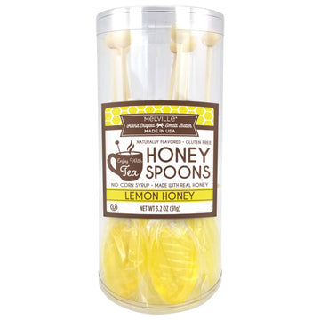Melville Candy Soothing Honey Spoons for Tea - Individually Wrapped Real Honey Tea Spoons, (8 count) (Lemon)