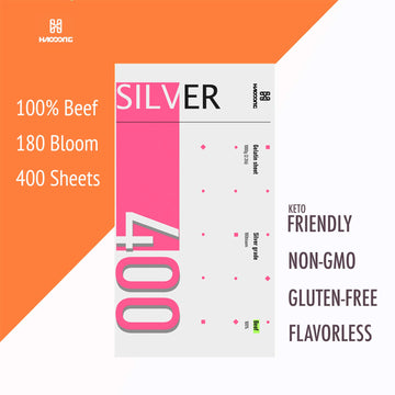 HAODONG Beef Silver Gelatin Sheets - 1KG/2.2LBS (380-400Sheets) 180Bloom Gelatin Leaves for Baking, Cooking Mirror Glaze Dessert