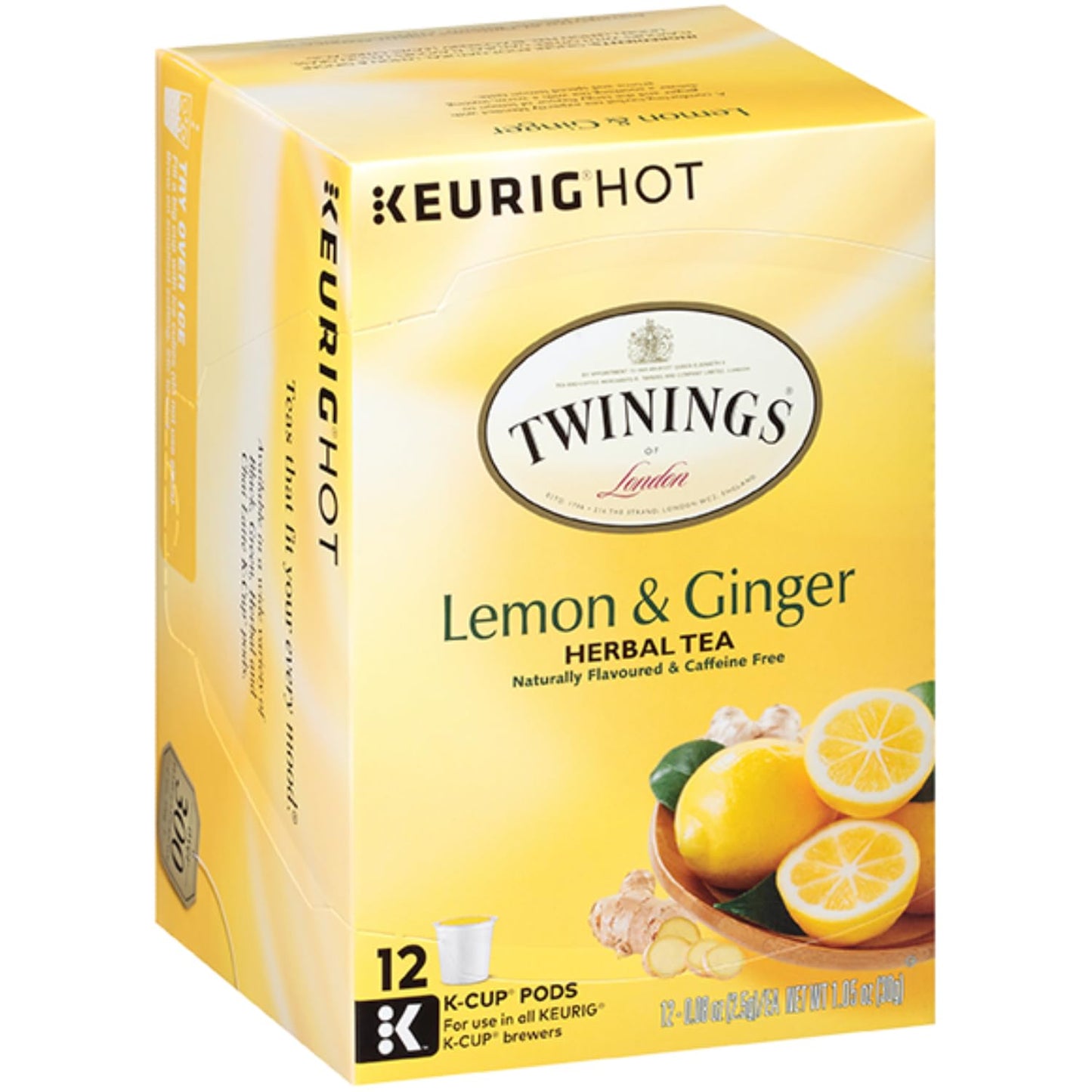 Twinings Lemon & Ginger Tea K-Cups - Naturally Caffeine-Free Herbal Tea, 12 Count, for Keurig