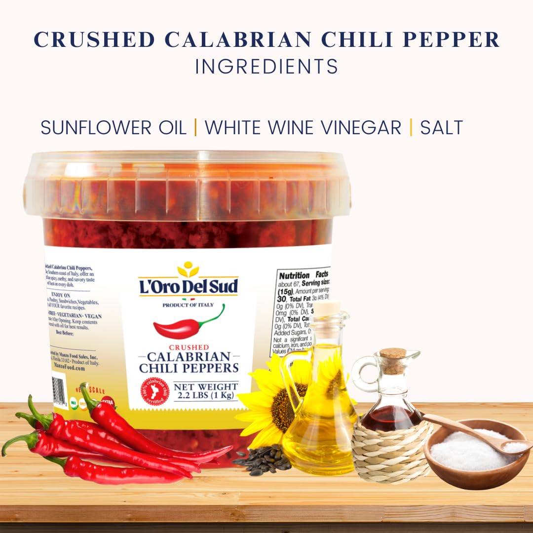 Crushed Calabrian Chili Peppers Paste, 2.2 Lb (1 Kg) Spread, Chopped, Grown And Packed In Calabria Italy, Authentic Italian, Spi