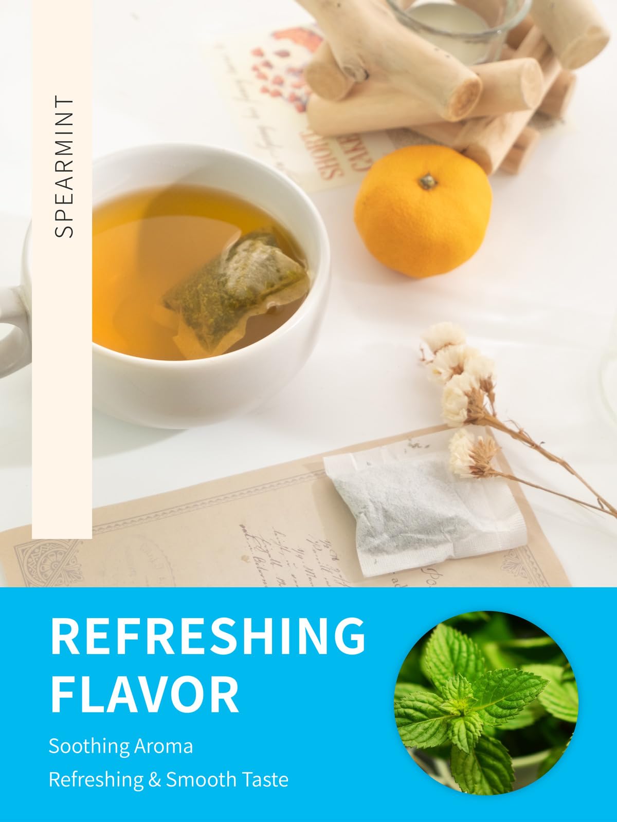 TeeLux Spearmint Tea Bags, Herbal Caffeine-Free Mint Tea, 100 Count