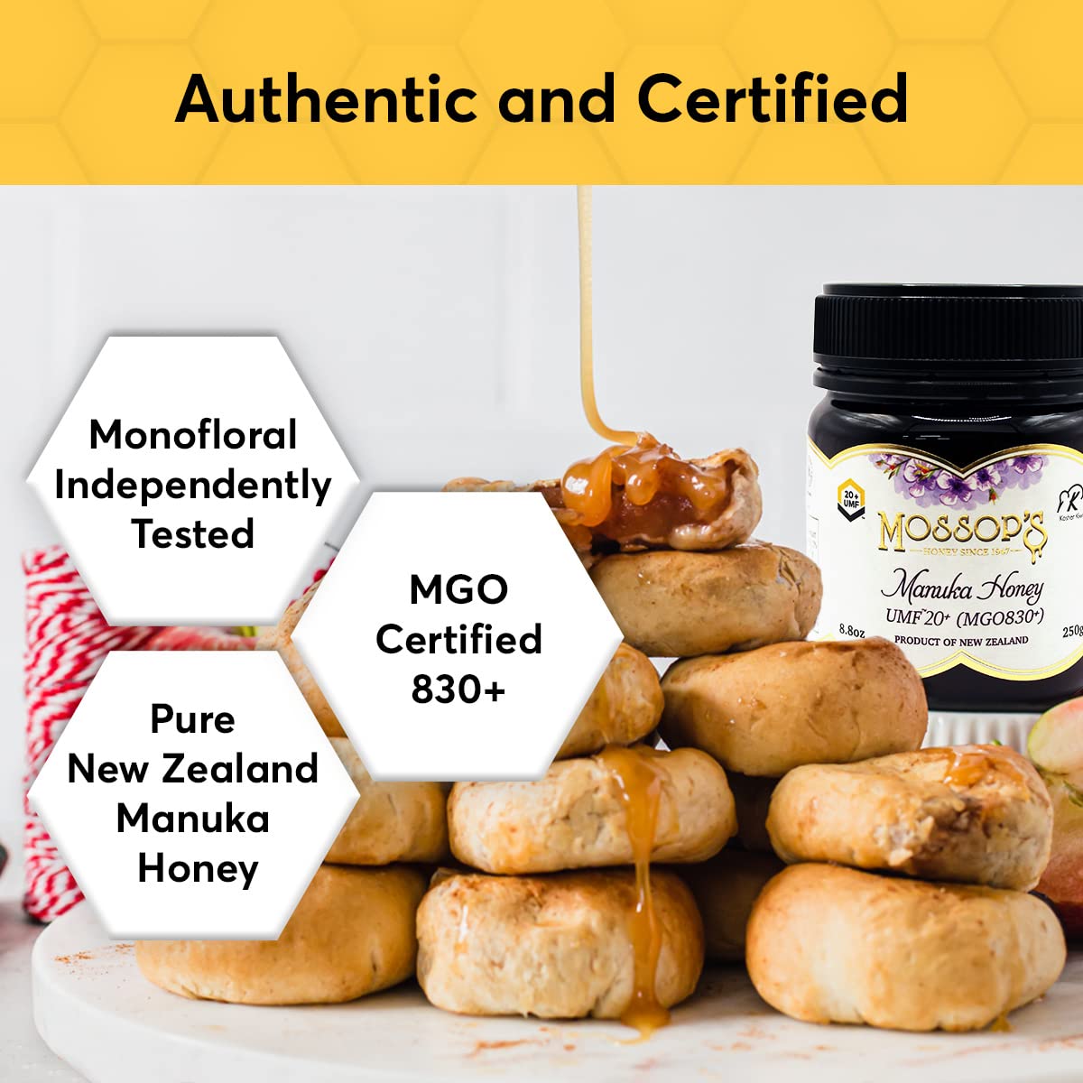 P.R.I Mossop'S Manuka Honey Umf 20+/Mgo 830+, New Zealand Raw Monofloral Manuka Honey (250G/8.8Oz)
