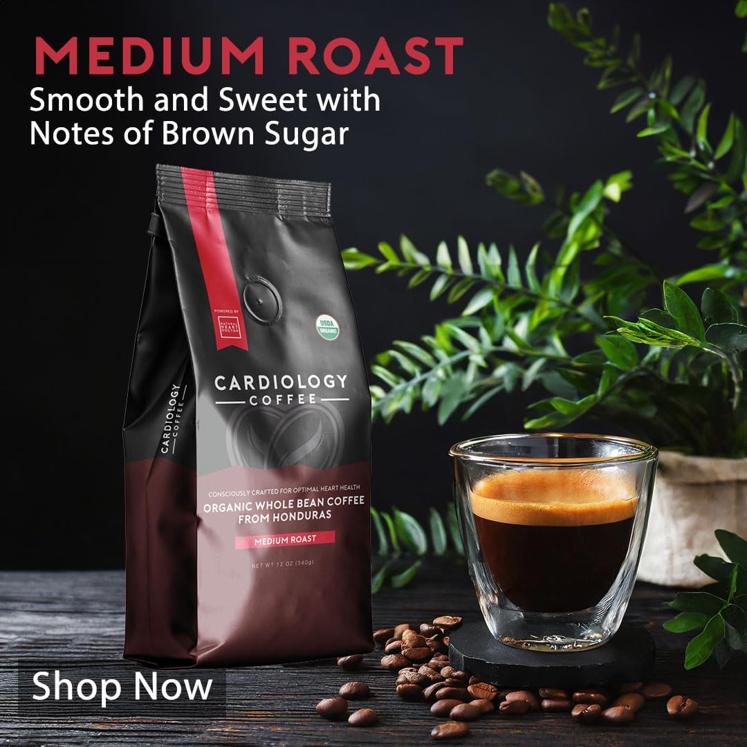 Cardiology Coffee Whole Bean Coffee, USDA Organic, Mold Free, Medium Roast, 12oz