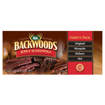 Lem Products Backwoods Jerky Seasoning Variety Pack, Includes Original, Hot, Mesquite, And Hickory Flavors, Ideal For Wild Game,