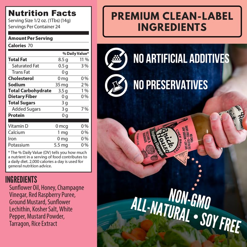 Brick House Raspberry Vinaigrette Salad Dressing, Low Sodium, Gluten Free, 12 oz, 2 Pack