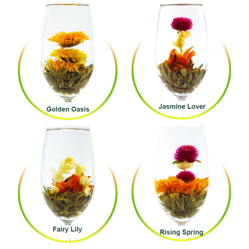 TEARELAE Blooming Tea Flowers - 12 Individually Sealed Flowering Tea Balls - Natural Green Tea & Edible Flowers - Perfect Gift for Tea Lovers