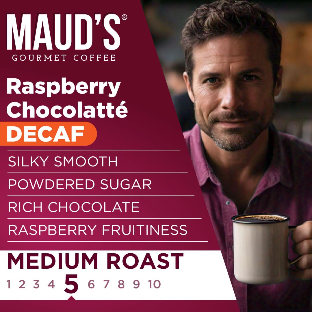 Maud'S Decaf Raspberry Chocolate Flavored Coffee Pods, 18 Ct, Decaffeinated Medium Roast Flavored Coffee In Recyclable Single Se