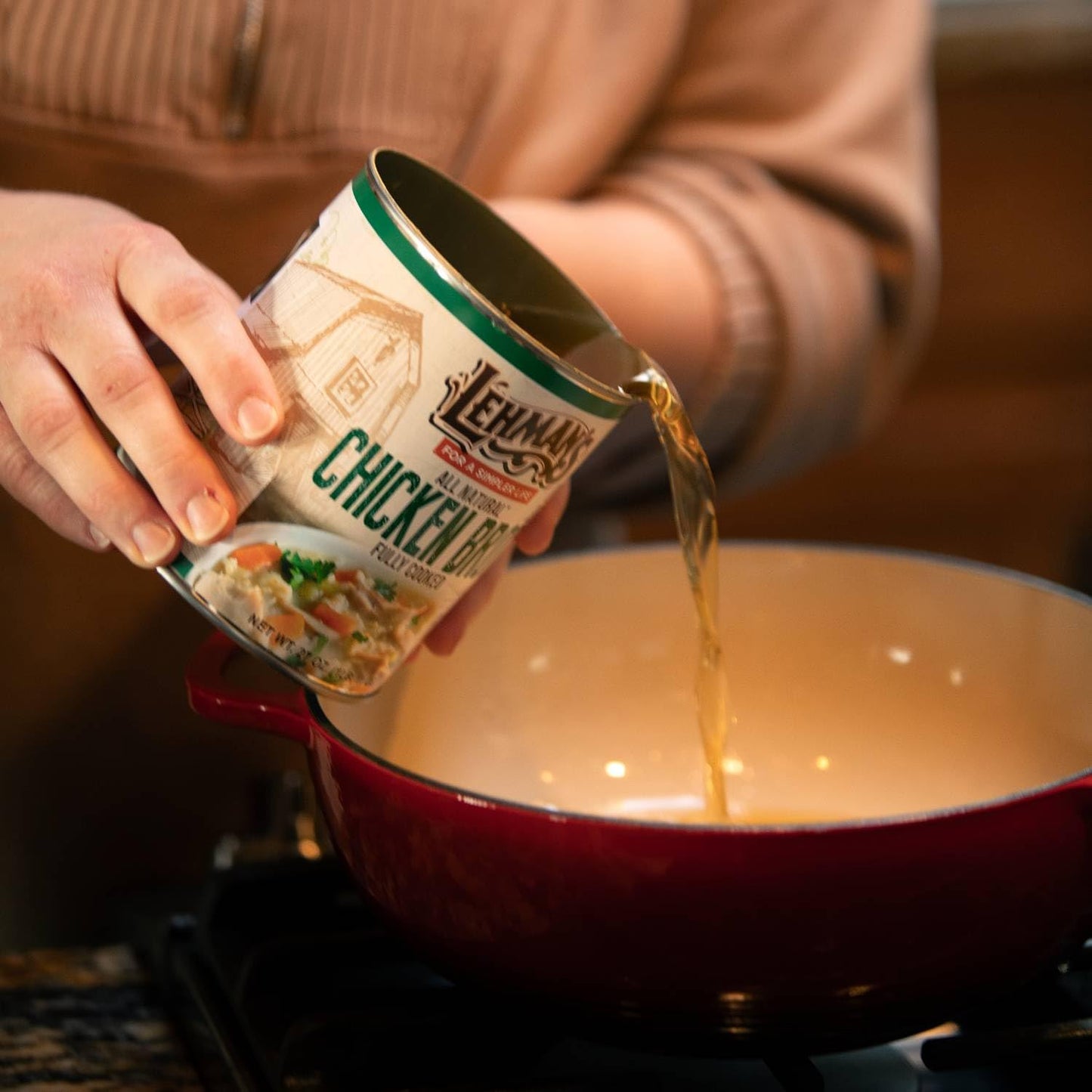 Lehmans Canned Chicken Broth, All Natural Fully Cooked Stock, 27 oz Cans, Case of 12, Multicolor