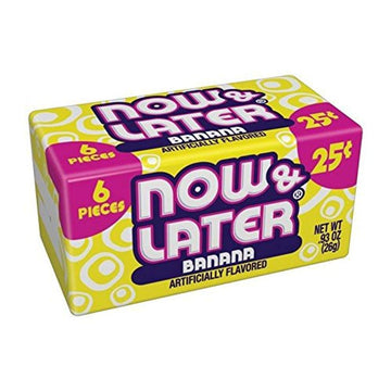 Now & Later Original Taffy Chews Candy, Banana, 0.93 Ounce Bar, Pack Of 24