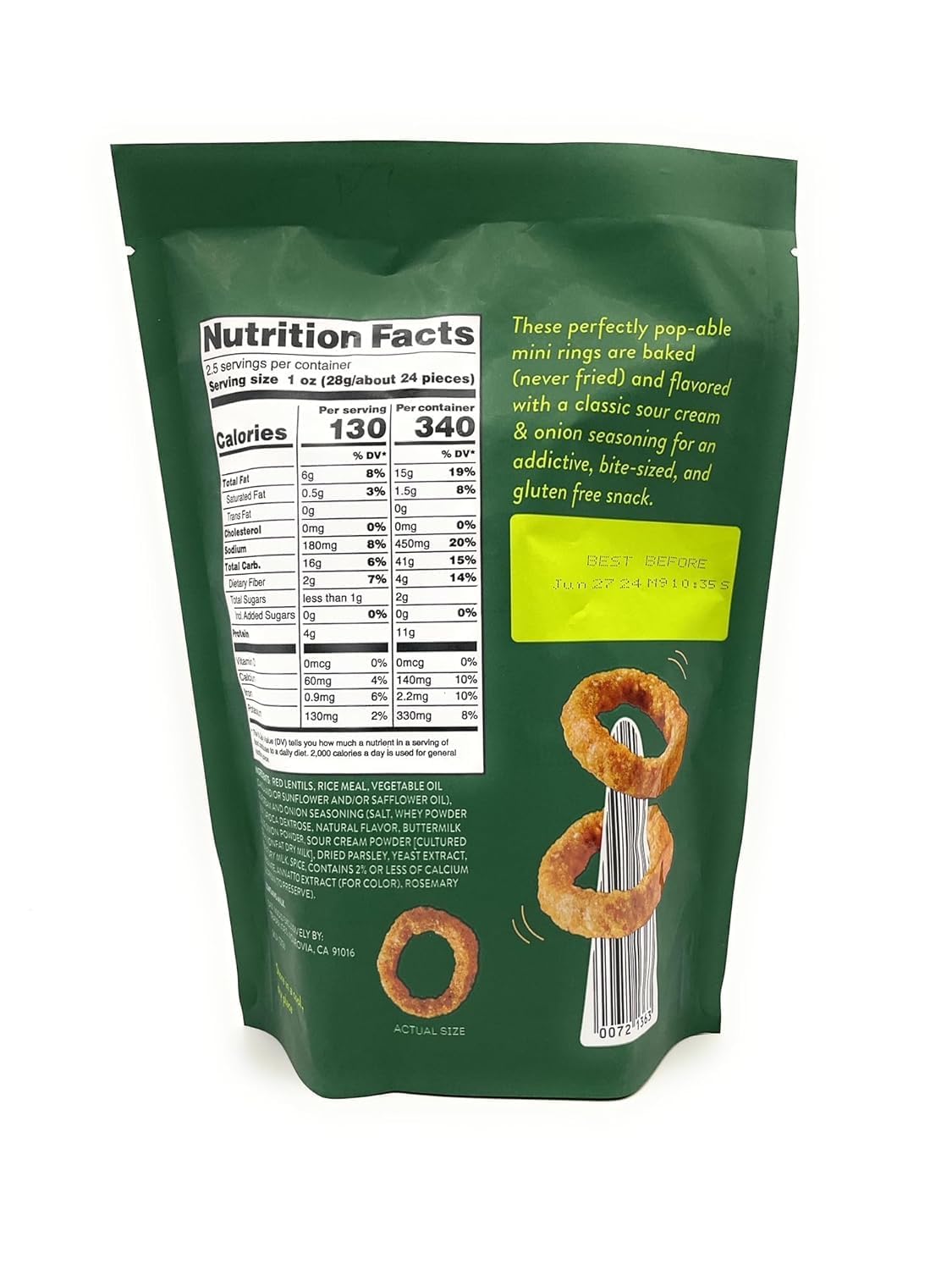 Generic Sour Cream & Onion Flavored Rings, Lentil & Rice Snacks, Gluten Free By Trader Joes (2.5 Oz) Each - Pack Of 3