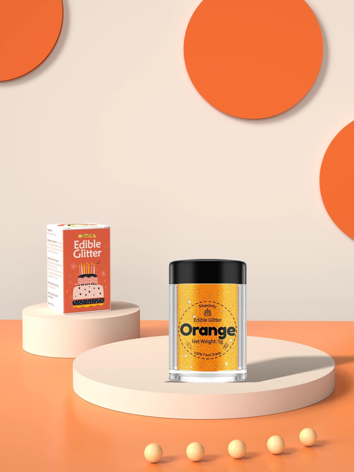 Shanlinly Edible Glitter for Cakes & Drinks - 5g Orange Shimmer Dust