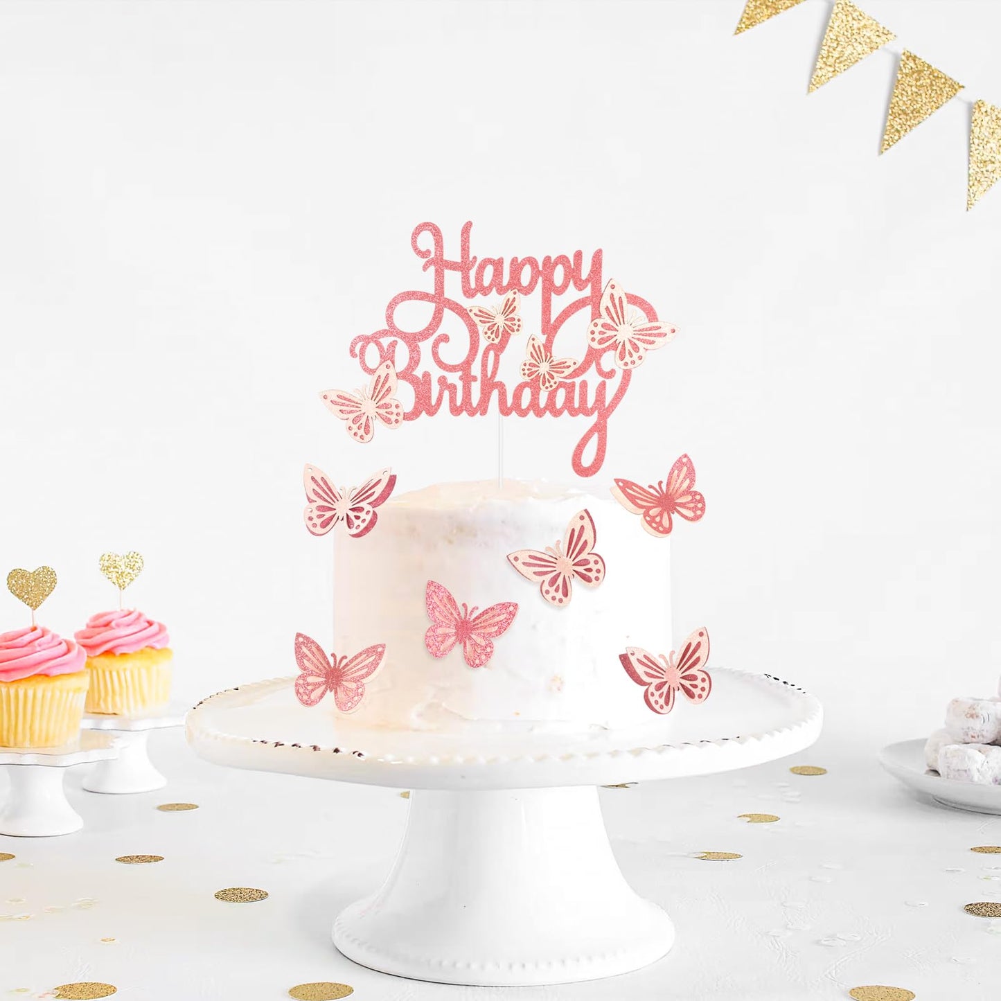 13 Pieces Butterfly Cake Toppers With Happy Birthday Cake Toppers 3D Pink Gold Butterfly Birthday Cake Decorations For Girls Wom