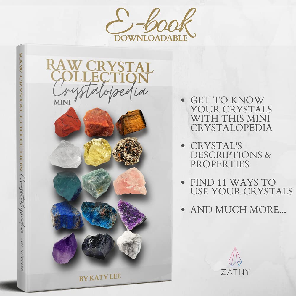 Zatny Raw Crystal Chakra Starter Collection 17Pcs Healing Crystal Kit, Flourite, Howlite, Obsidian, Amazonite, Apatite, Amethyts
