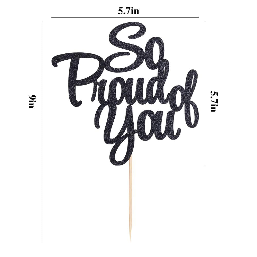Palasasa So Proud Of You Cake Topper - Congrats Grad, Done, Congratulations, Graduation Party Decorations (Black)